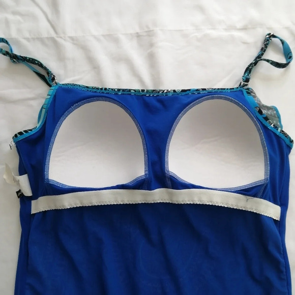 Jantzen Aqua Plus Size Reef Blue Paisley Ruffle One Piece Swim Bathing Suit 14 - Picture 12 of 16